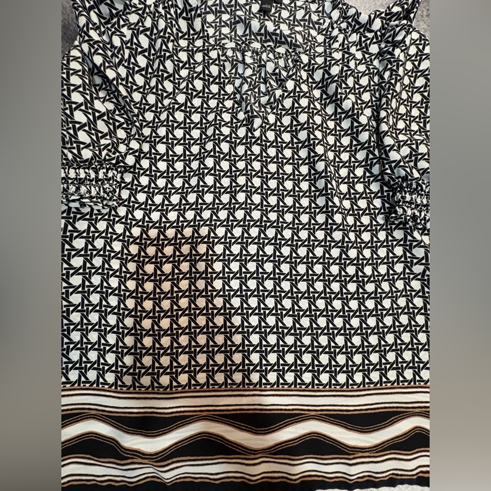 Ann Taylor Black White Brown Patterned Print Casual Dainty Blouse Top S (A2) - Picture 2 of 4